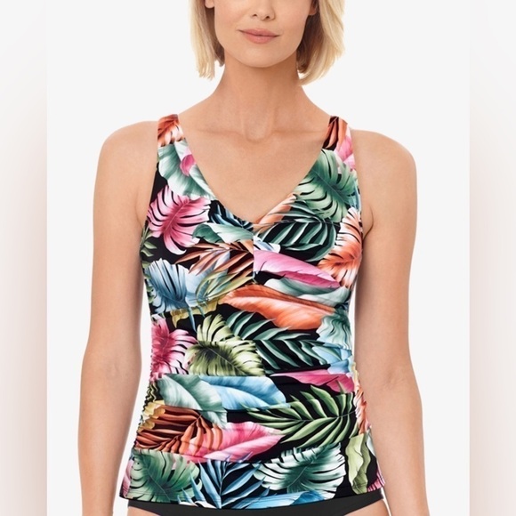 SWIM SOLUTIONS V-Neck Pleated Tummy-Control Tankini Top,swimming suit size 10 - Picture 4 of 14